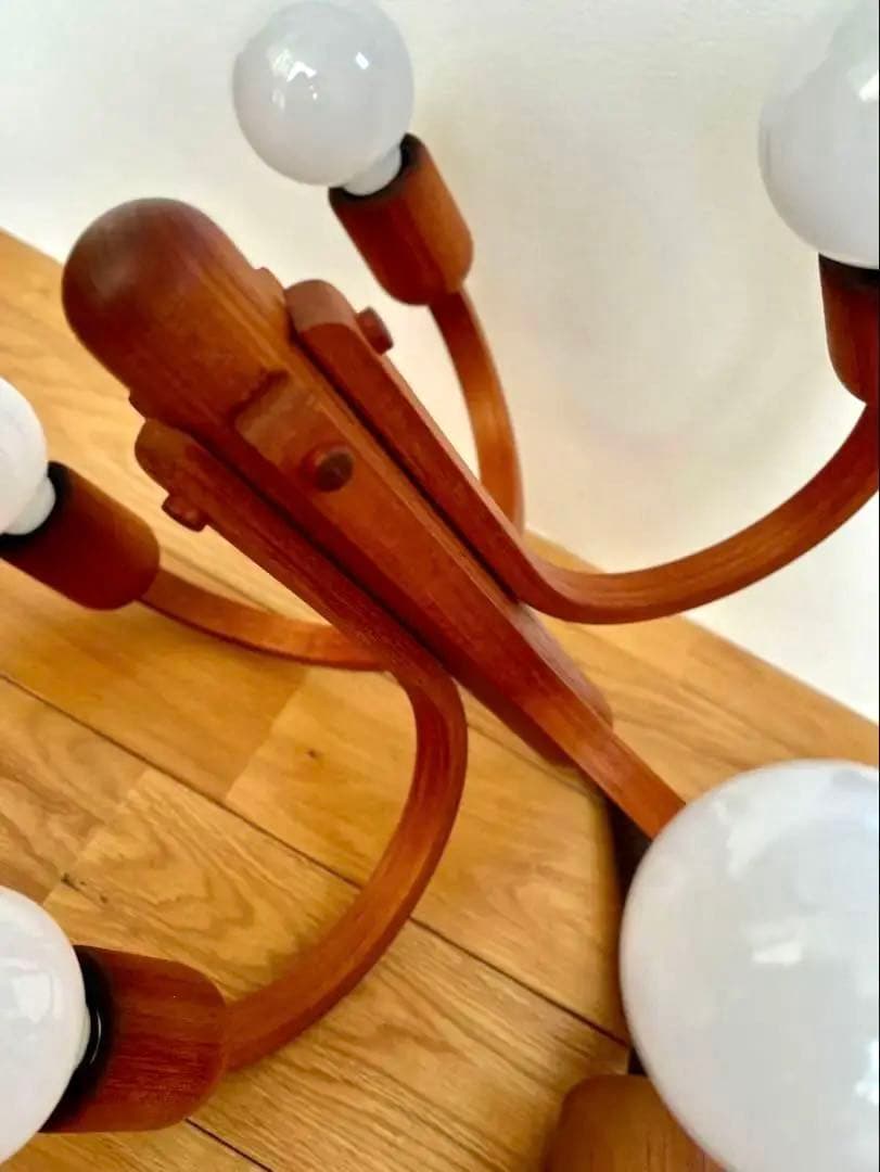 独1970年代　DOMUS　チーク無垢材　ヴィンテージ・5灯シャンデリア　美品