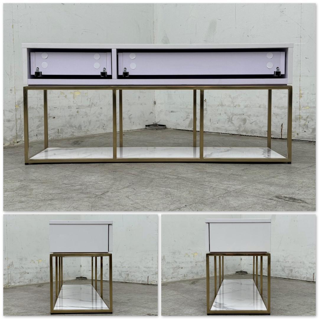 T1265☆美品☆フランフラン　レーヌ　TV台　大理石調　ゴールドフレーム