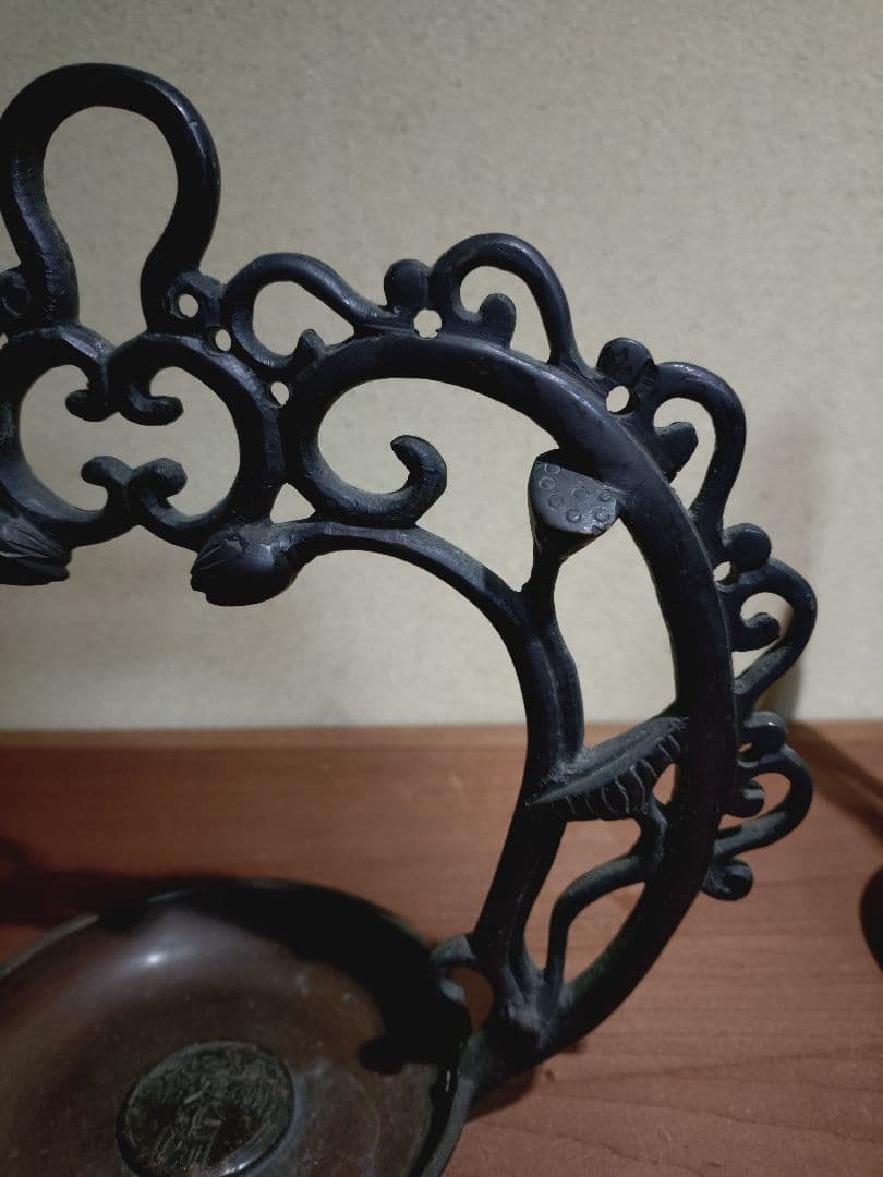 銅製 吊るし 蓮弁紋 灯火器一対 花器 花入れ 古道具 古民具 行燈 行火 灯明