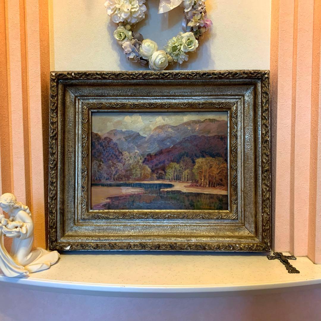 絵画 三峯山・額縁付き・作者:TAMAFUSHI(作者不明)