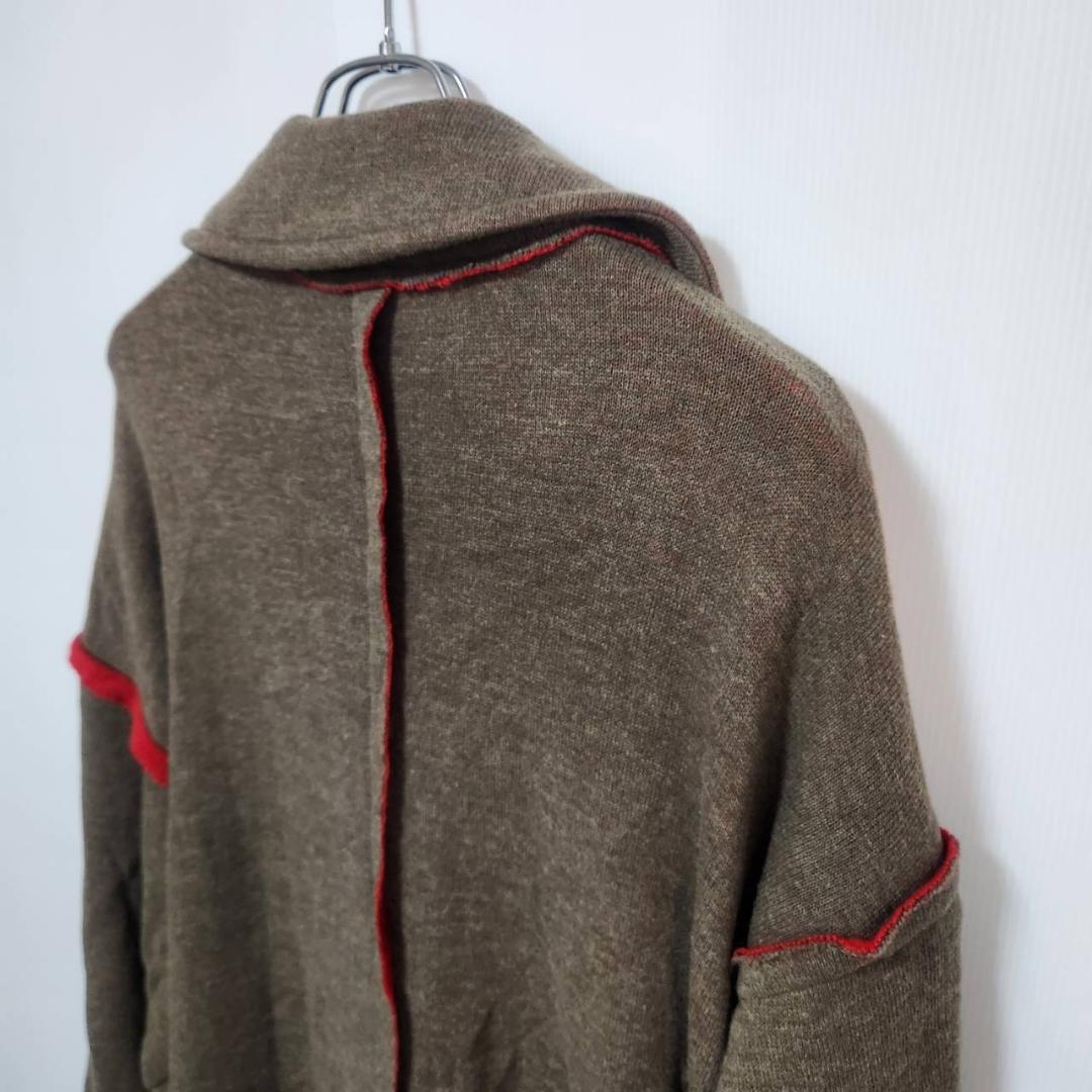 ワイズ Y's バイカラー断ち切りニットコート カーキ ロングコート L