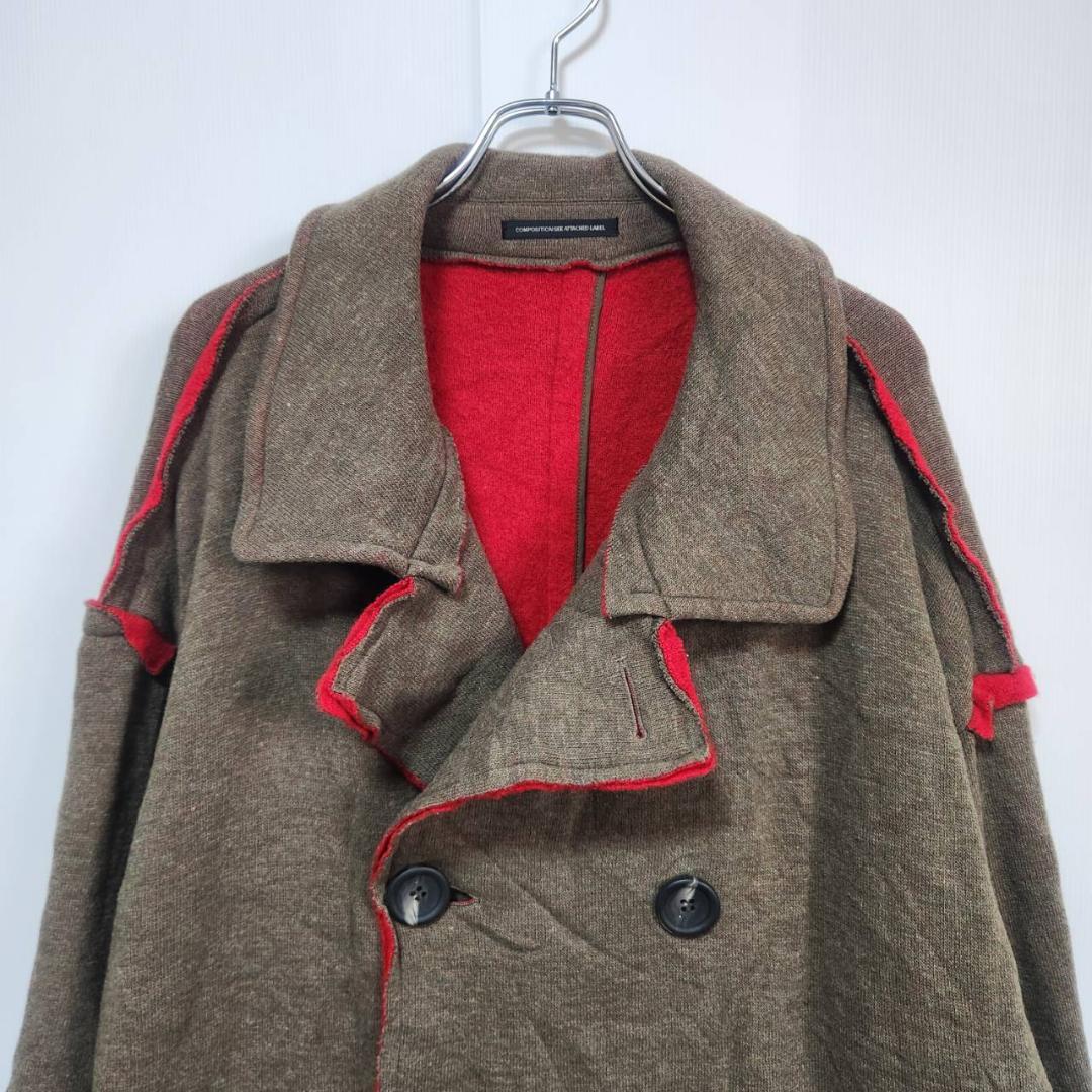 ワイズ Y's バイカラー断ち切りニットコート カーキ ロングコート L