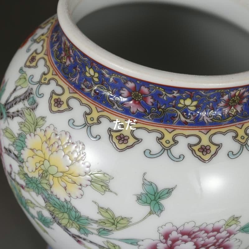 乾隆粉彩国色牡丹紋将軍缶 茶筒 景徳鎮 陶磁器 装飾品 現代工芸品 美術品 置物