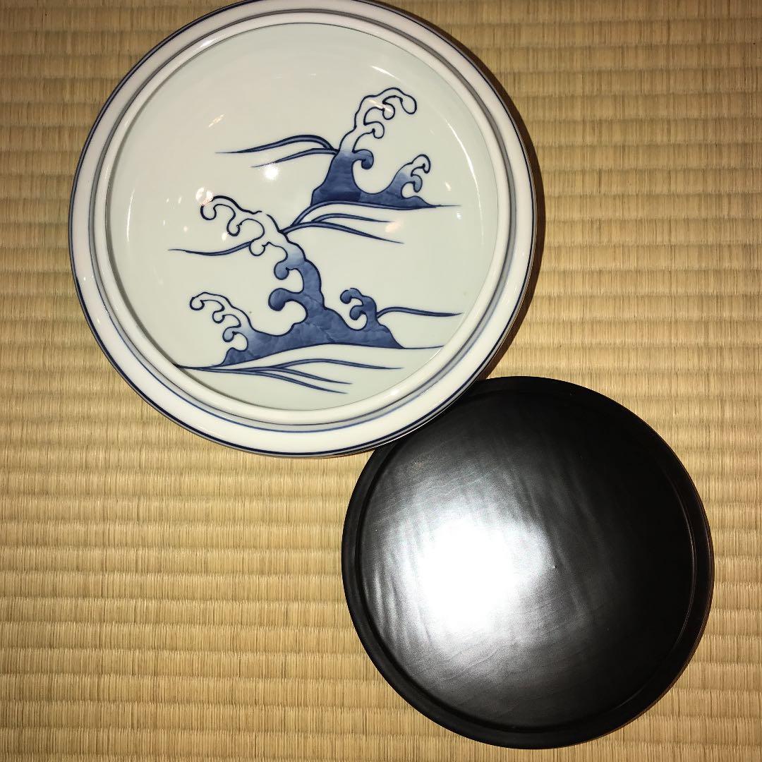 茶道具　京焼　染付桜川水指