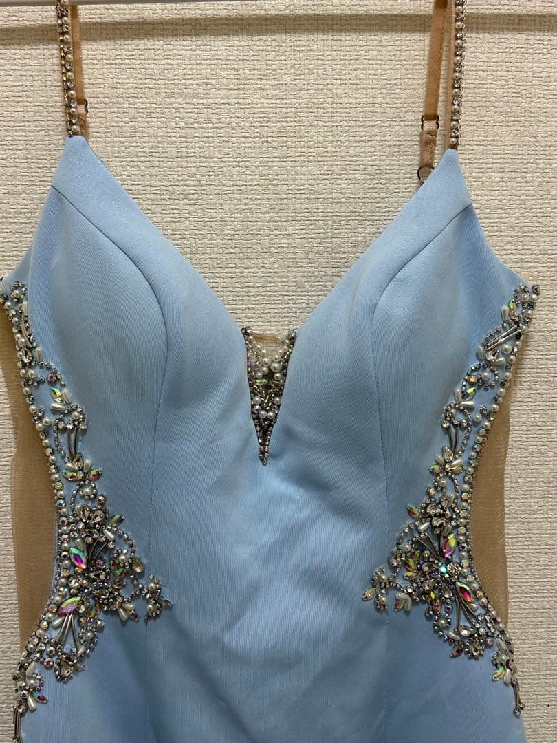 AR ドレス Mサイズ 水色 ビジュー キャバドレス スリット