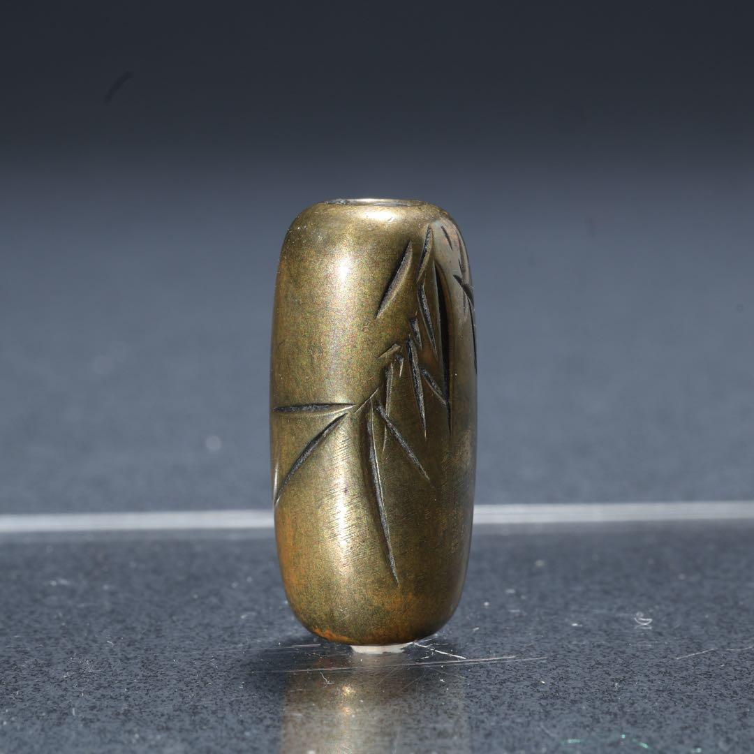 緒締め玉　竹図　提げもの　金属　彫金　金工　R1645
