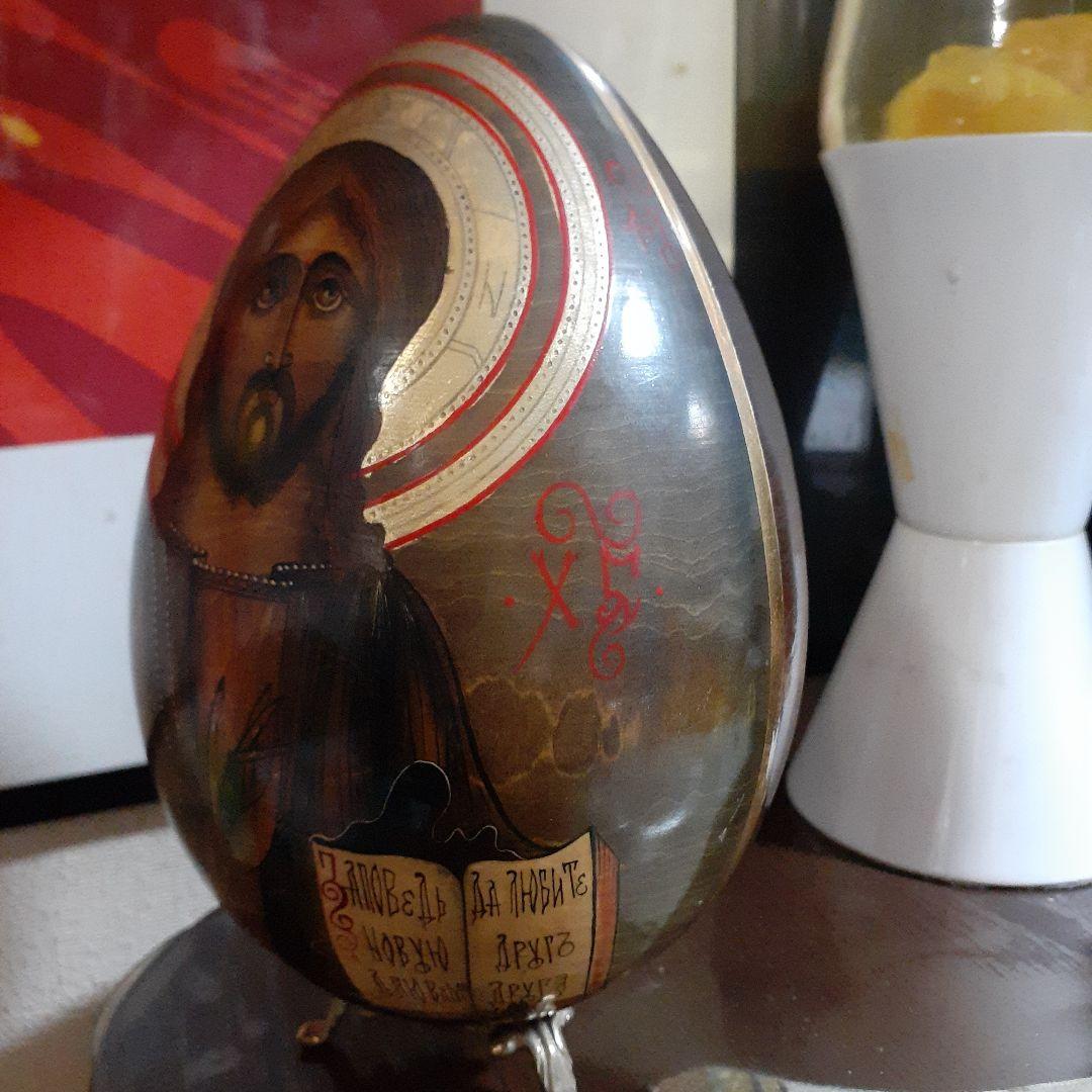 ビンテージ　キリスト様　イースターエッグ　木製アイコン　卵型　ミッドセンチュリー