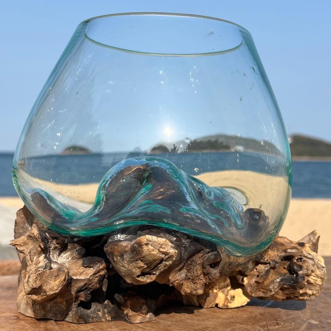 流木ガラス オブジェ中P 花瓶 金魚鉢 ガーデニング テラリウム 観賞魚 容器