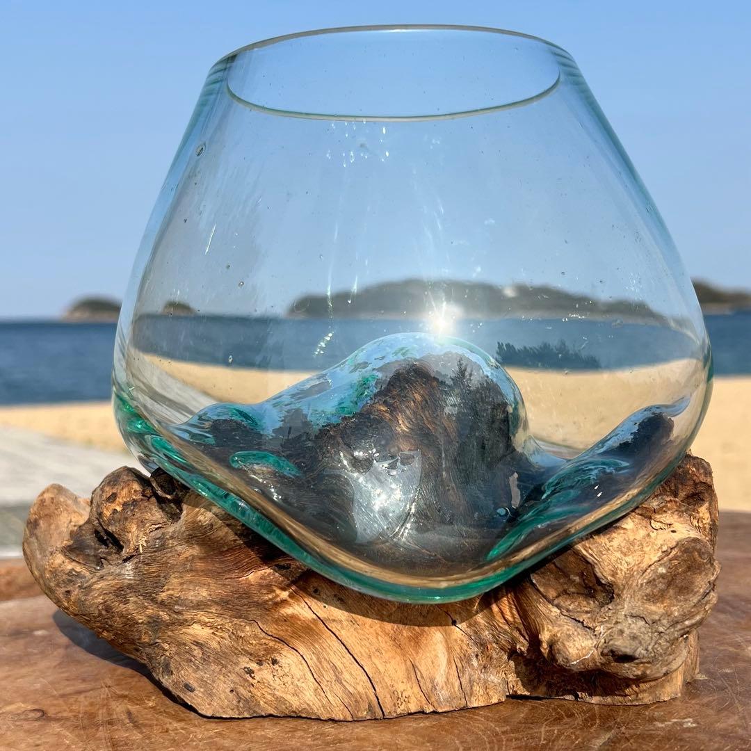 流木ガラス オブジェ中P 花瓶 金魚鉢 ガーデニング テラリウム 観賞魚 容器