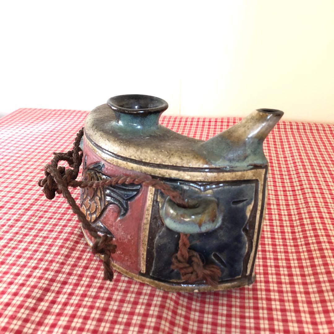 壺屋焼 清正陶器 小橋川清正 赤絵魚紋抱瓶 やちむん