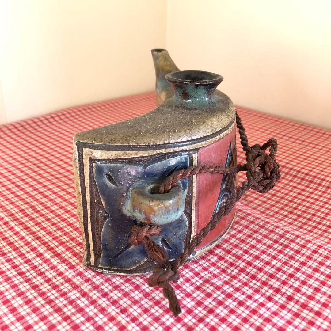 壺屋焼 清正陶器 小橋川清正 赤絵魚紋抱瓶 やちむん