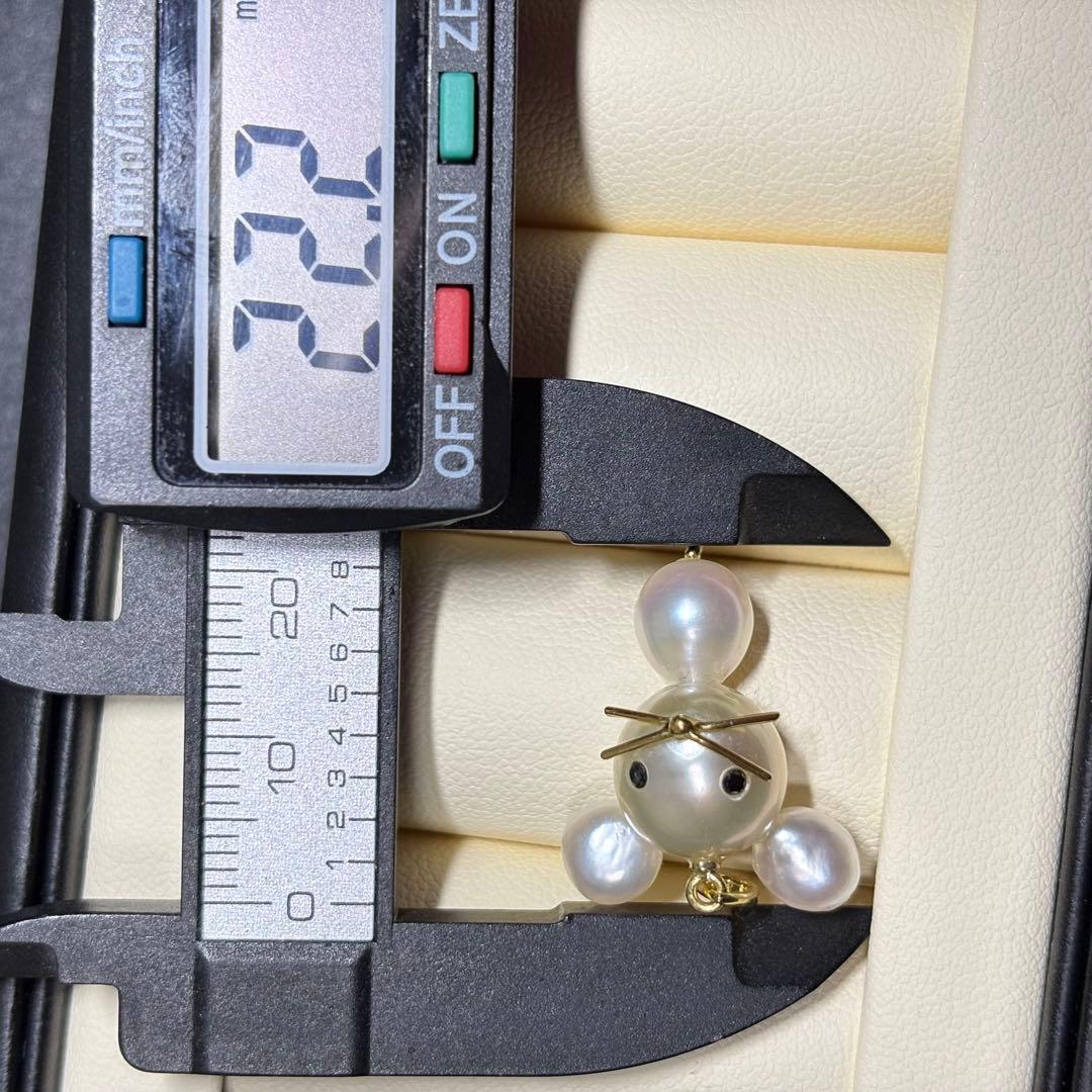 P04 K18　ケシ　白蝶真珠　ネズミ　あこやパール　ペンダント　ブラックダイヤ