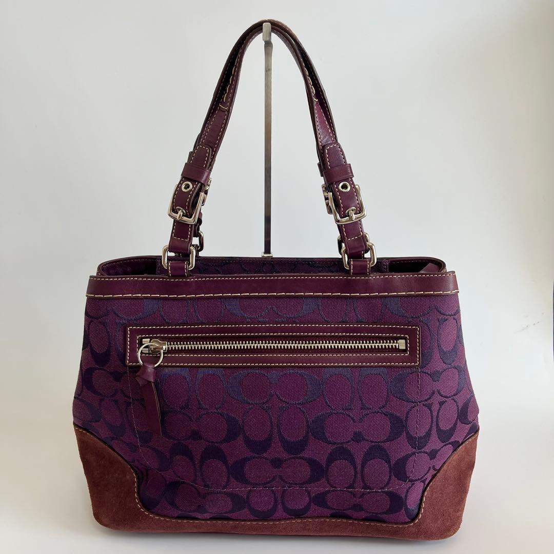 バッグ Coach Purple Signature Tote Bag Tassel
