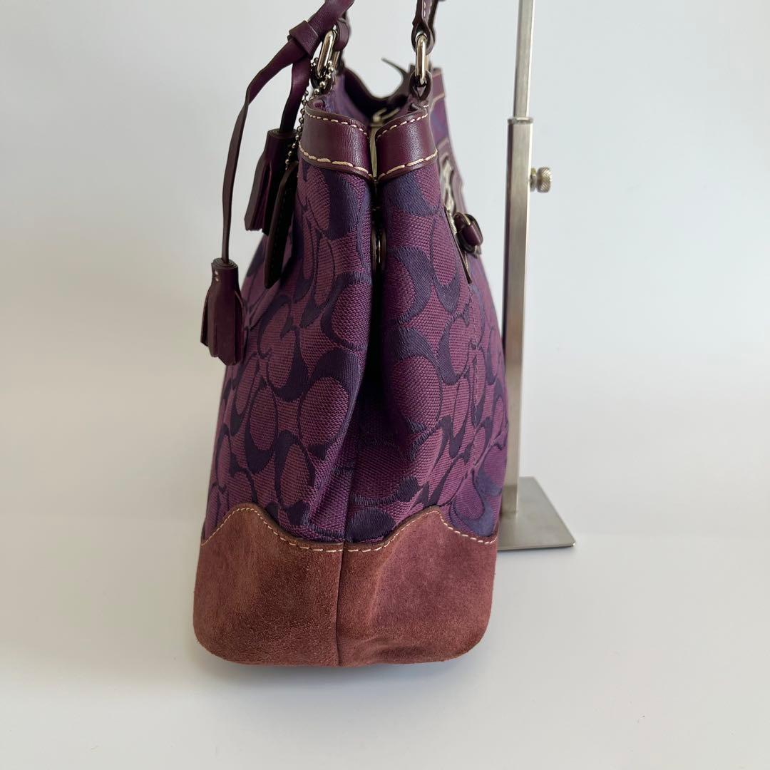 バッグ Coach Purple Signature Tote Bag Tassel