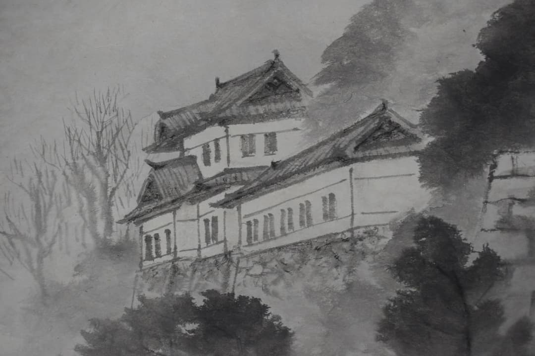 【真作】霞亭/南京落城画賛/掛軸☆宝船☆Y-423　JM