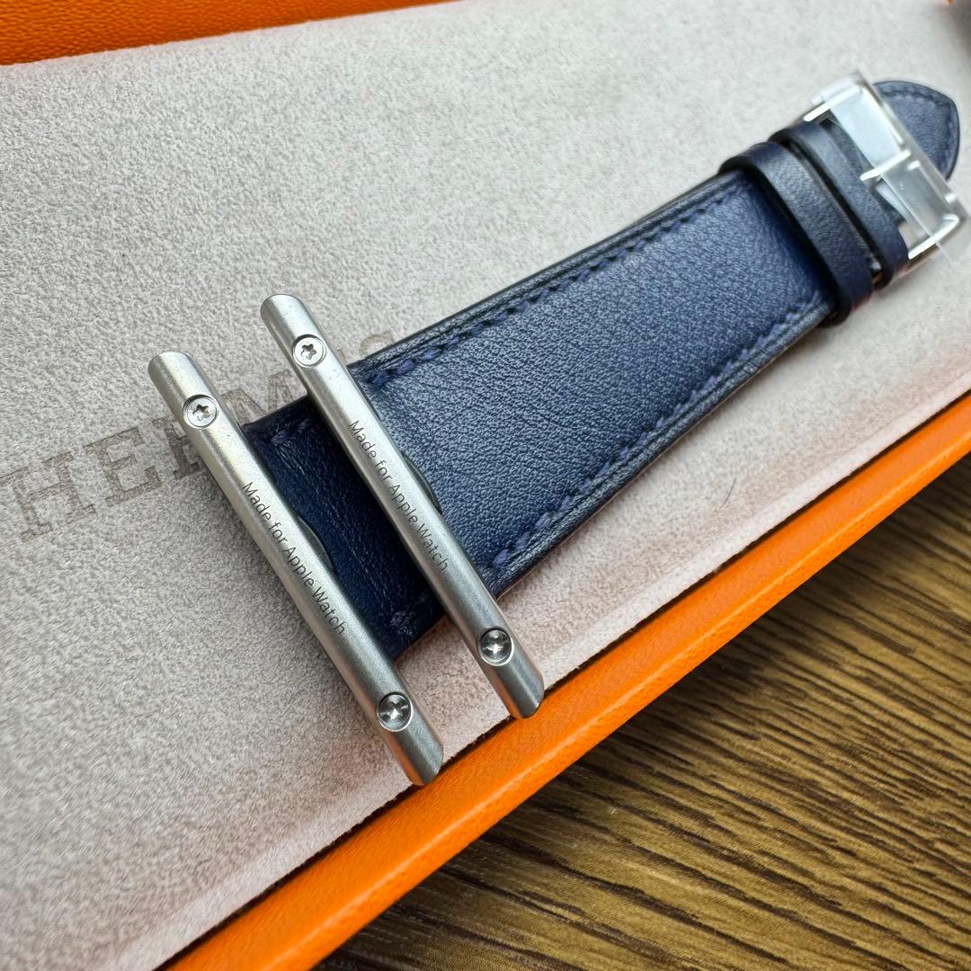 2525 ほぼ未使用　Apple Watch エルメス　ネイビー　レザーバンド