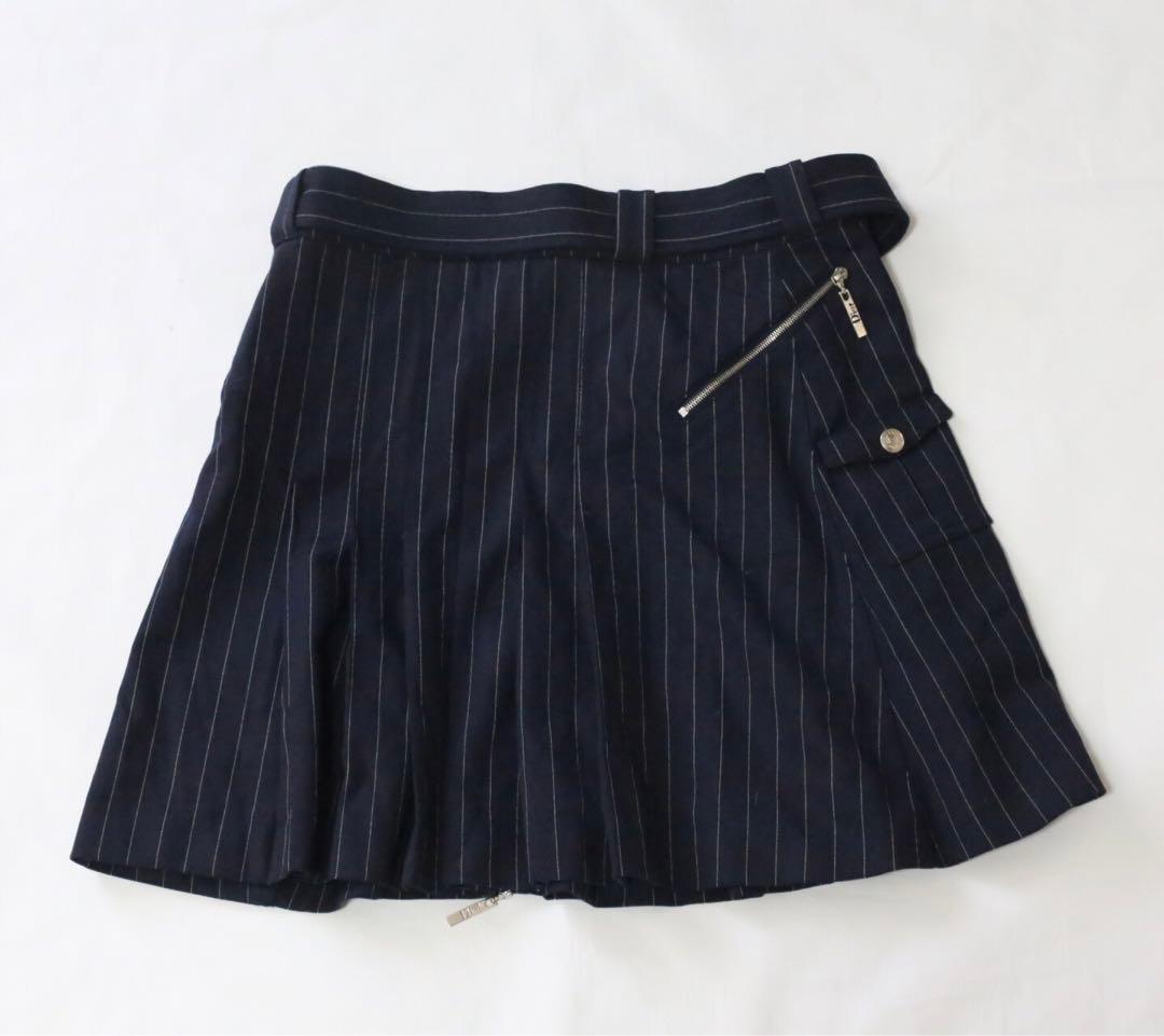 美品 Dior ディオール ストライプ スカート ジップ ベルト プリーツ