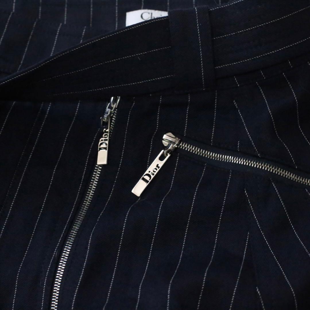 美品 Dior ディオール ストライプ スカート ジップ ベルト プリーツ
