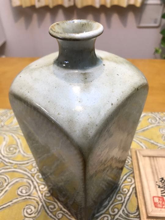 人間国宝 島岡達三作 掛合釉象嵌縄文方壷(共箱付)