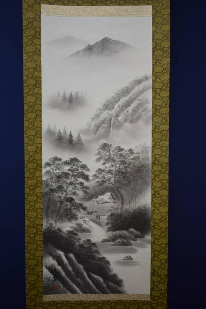 真作/大雪/山水人物図/布袋屋掛軸HI-211