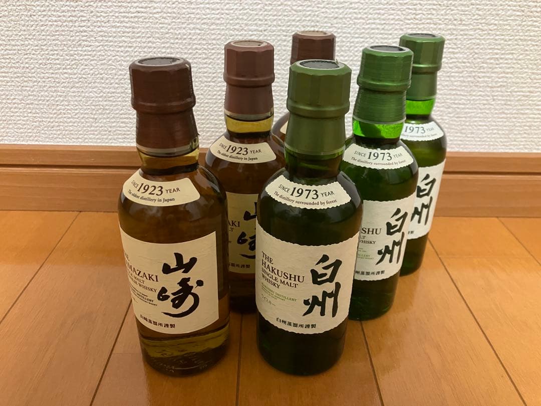 サントリーウイスキー山崎、白州のミニボトル各3本