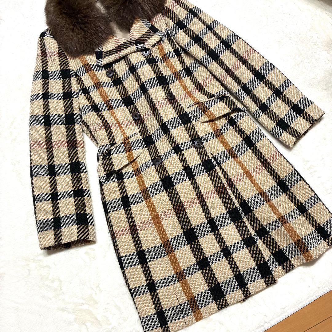 DAKS ダックス ロングコート チェック ファー付　38サイズ