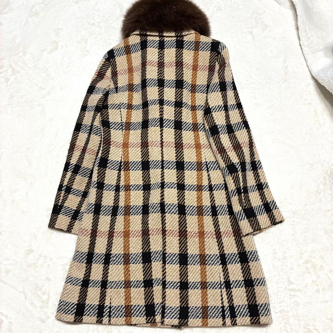 DAKS ダックス ロングコート チェック ファー付　38サイズ