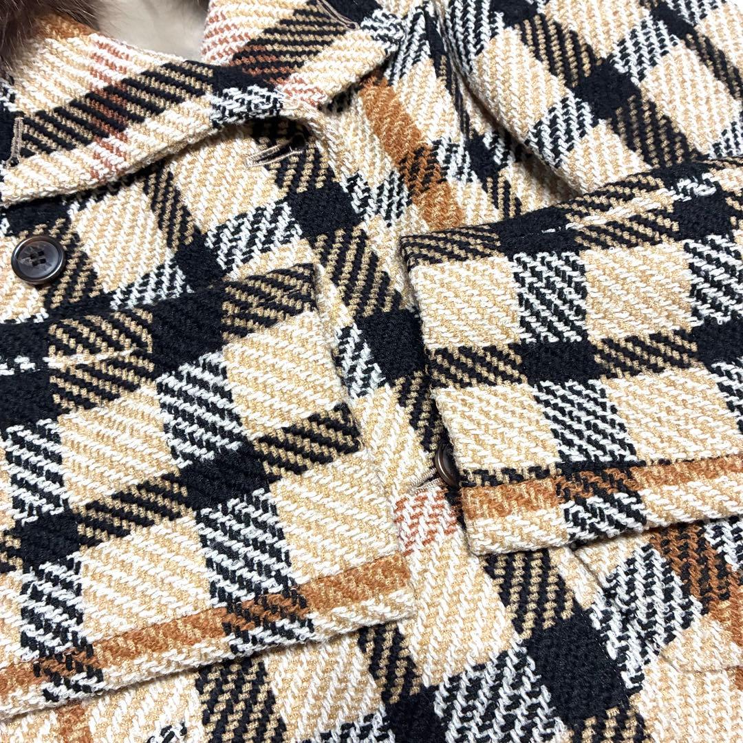 DAKS ダックス ロングコート チェック ファー付　38サイズ