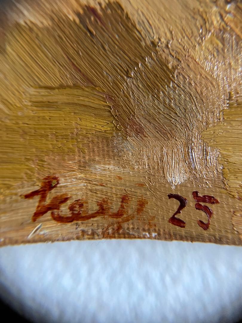 《静かに座る猫》原画｜油彩・キャンバス｜20×20cm｜2025｜一点物