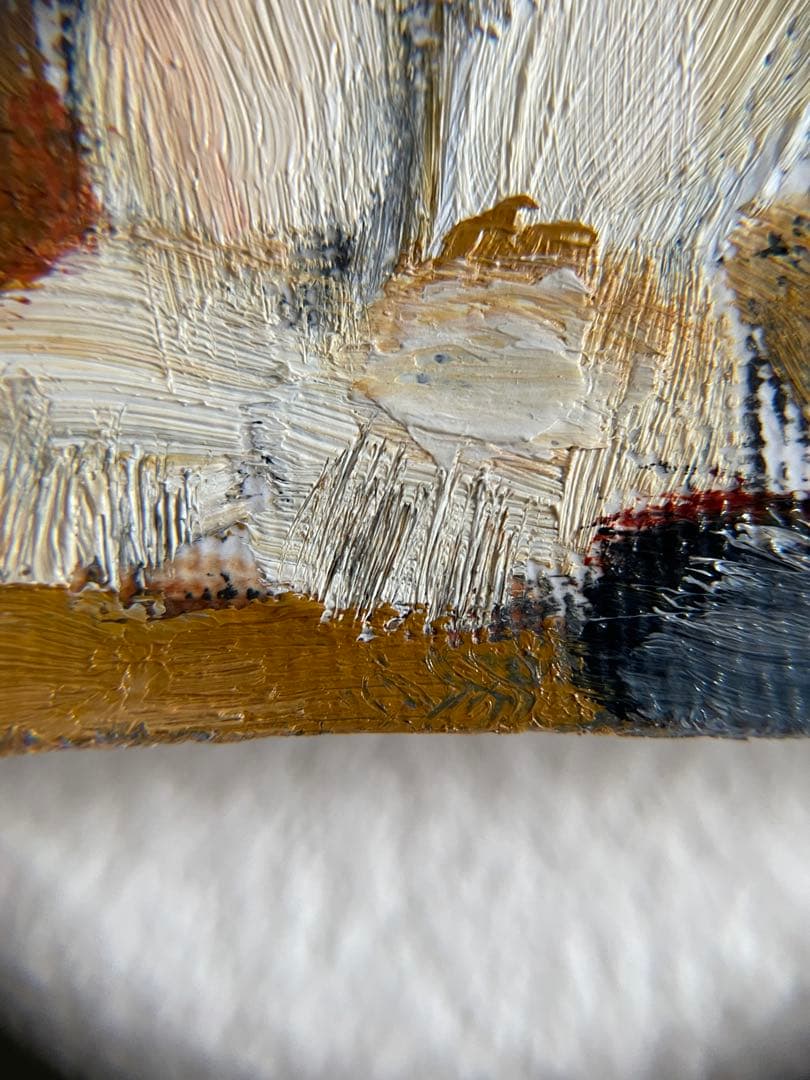 《静かに座る猫》原画｜油彩・キャンバス｜20×20cm｜2025｜一点物