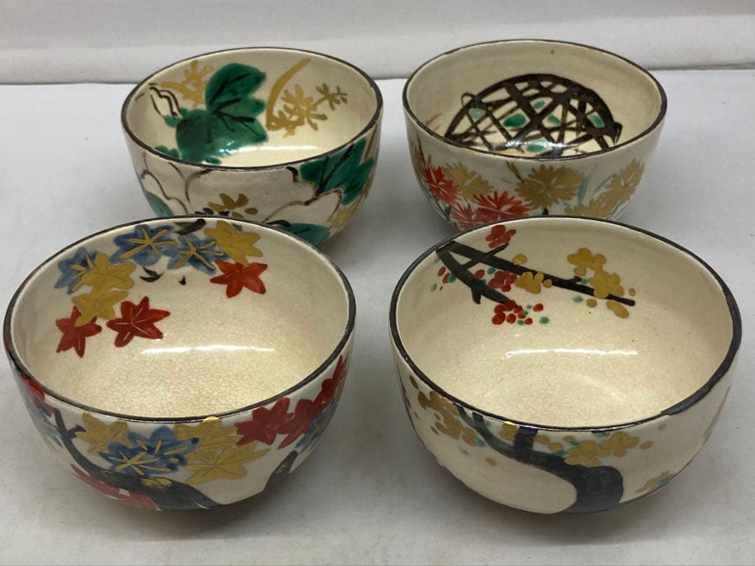 B410b「繪変 汲出」茶碗4個　白井半七造　元箱付(5個入り用？)キズ有り