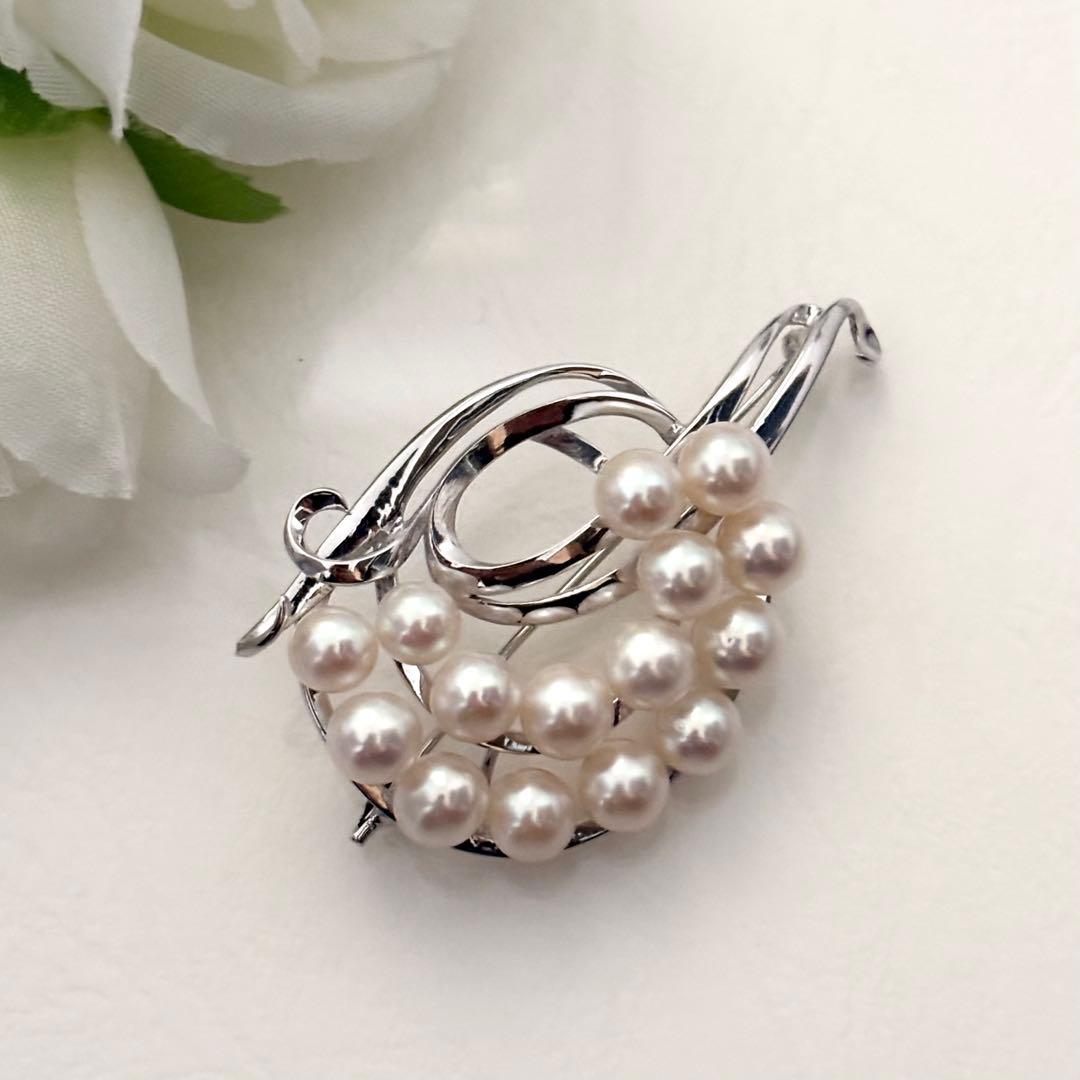 290【タサキ】シルバー　パール　ブローチ