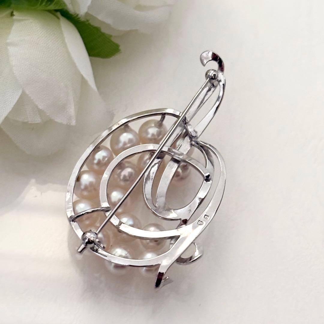 290【タサキ】シルバー　パール　ブローチ