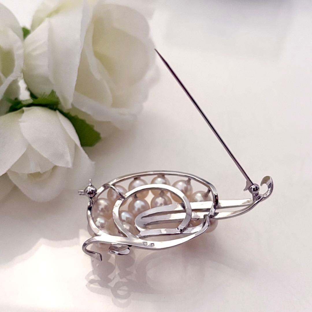 290【タサキ】シルバー　パール　ブローチ