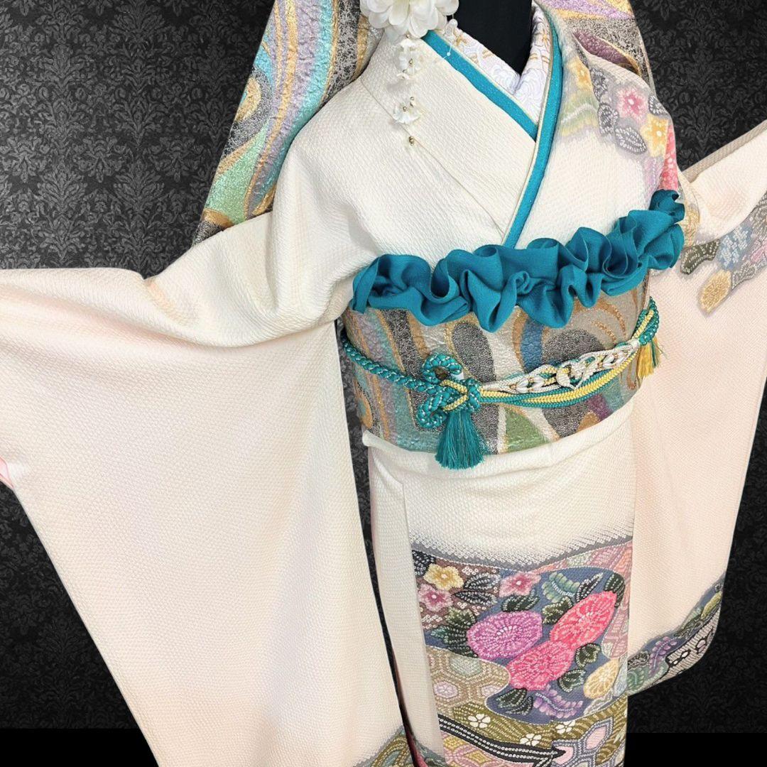 振袖フルセット(7点)・成人式・総絞り・エンボス加工・胴裏正絹・正絹・逸品