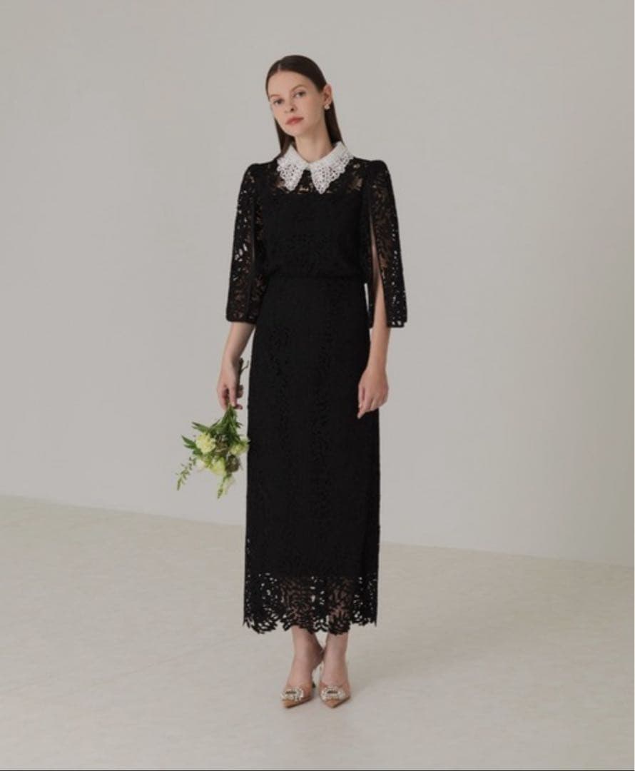 美品♡レジャ leja ドレス リーフレースカラー セットアップ ブラック M