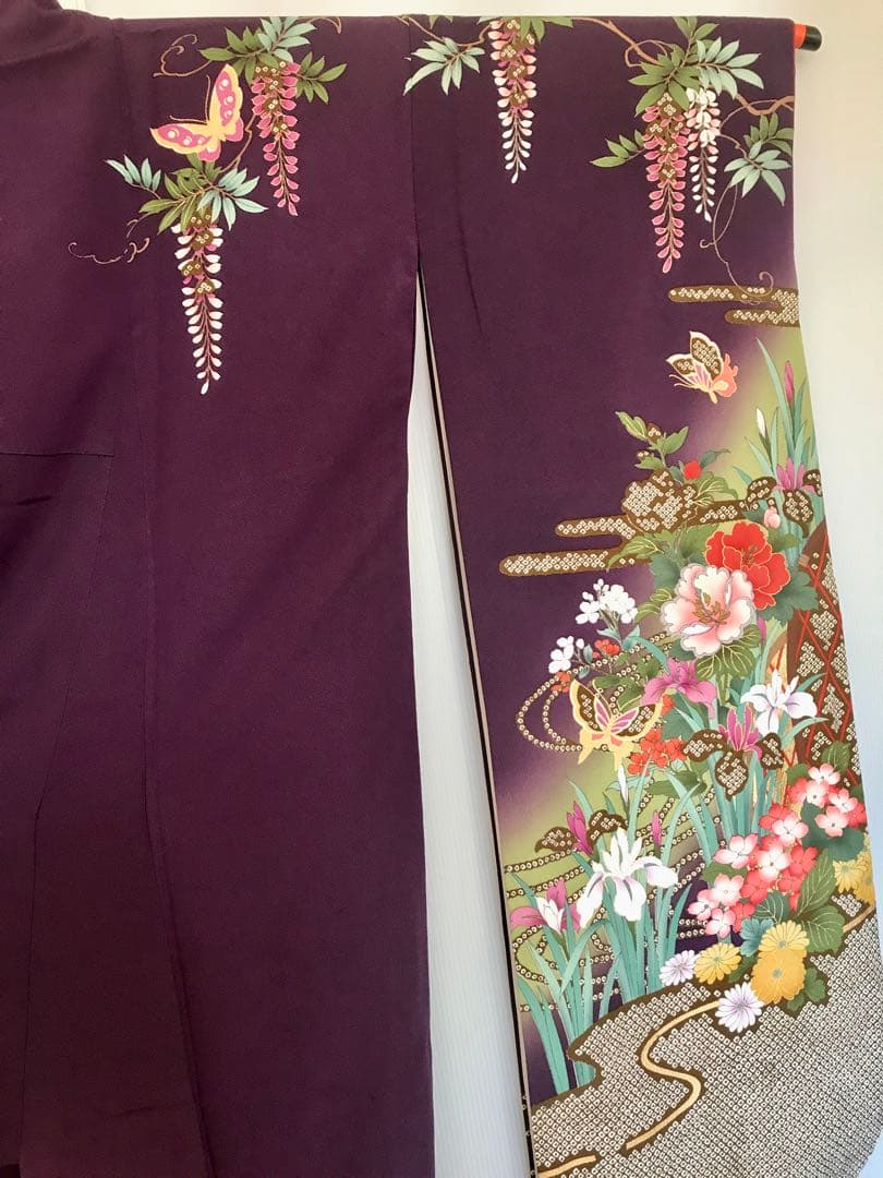 振袖　超美品　正絹　金糸刺繍　濃紫