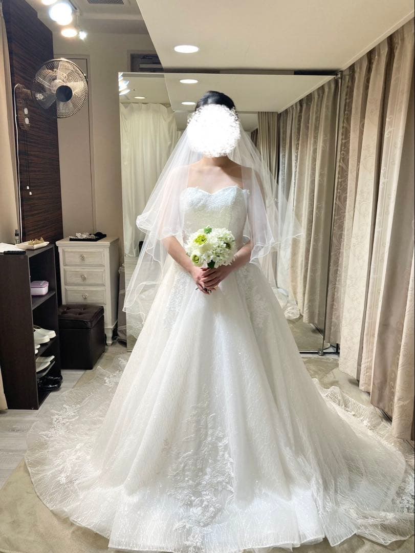 YNS ウェディングドレス パニエ、ベール、オフショルダー付