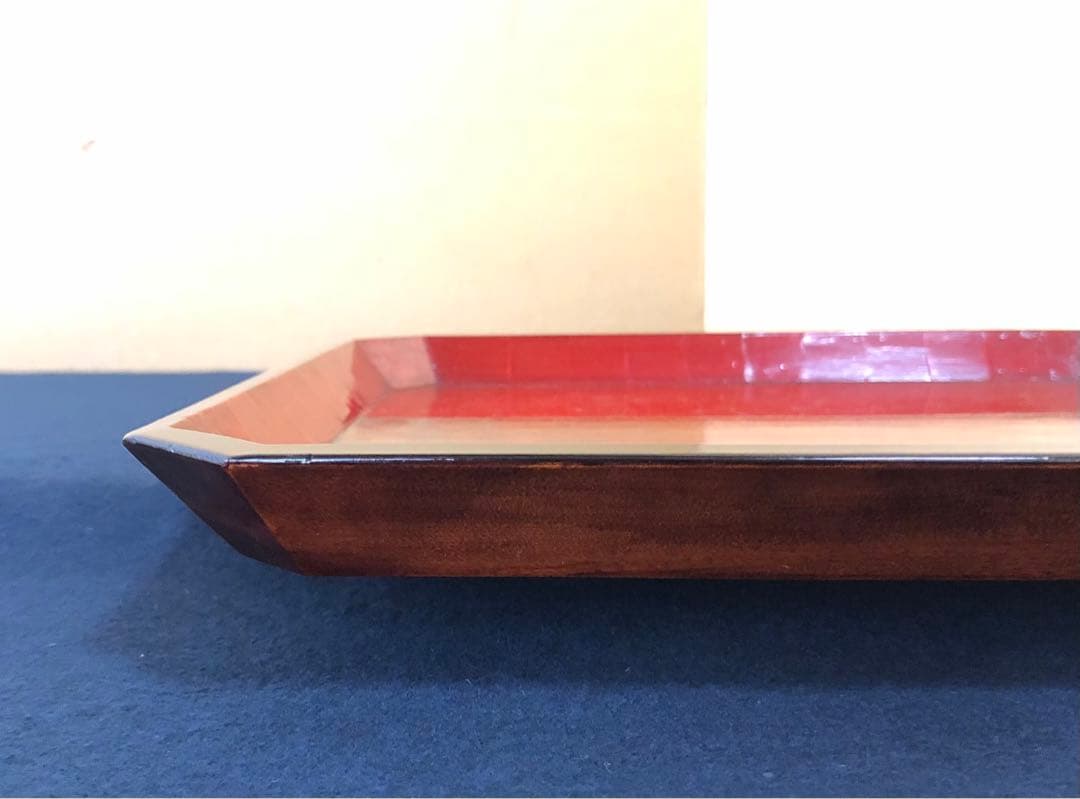 《R》伝統工芸 讃岐彫盆 四方盆 隅切 在銘 刳抜 共箱　250707E1