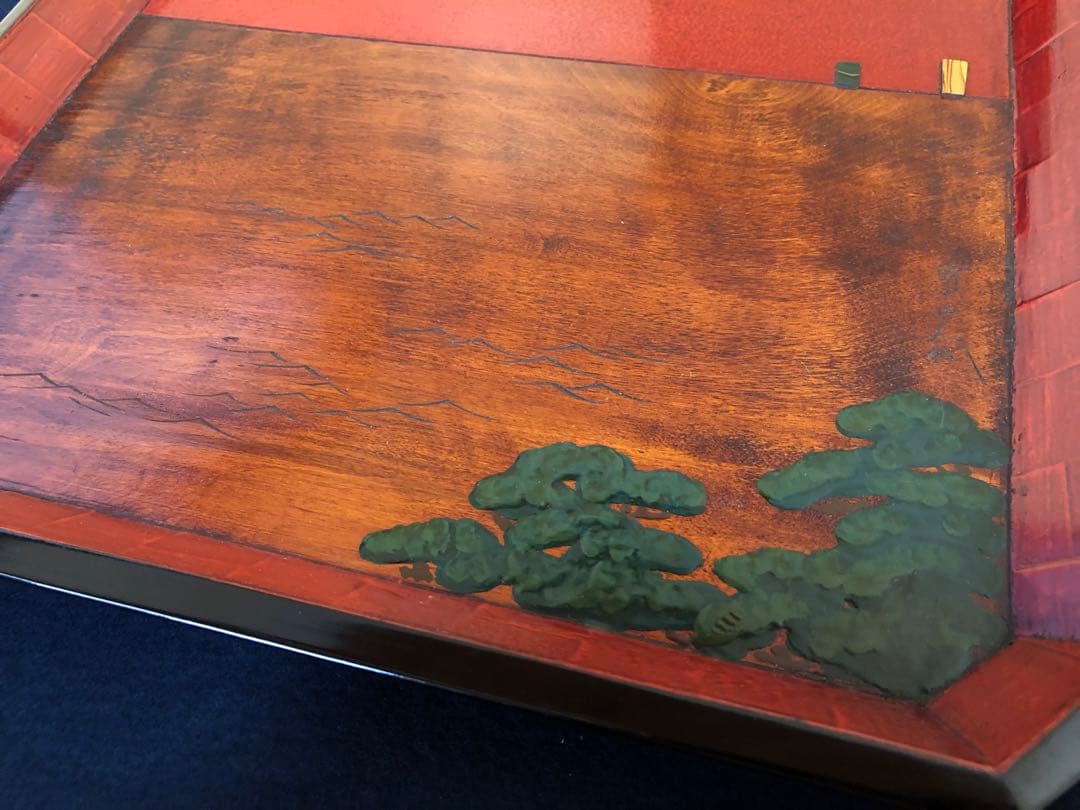 《R》伝統工芸 讃岐彫盆 四方盆 隅切 在銘 刳抜 共箱　250707E1