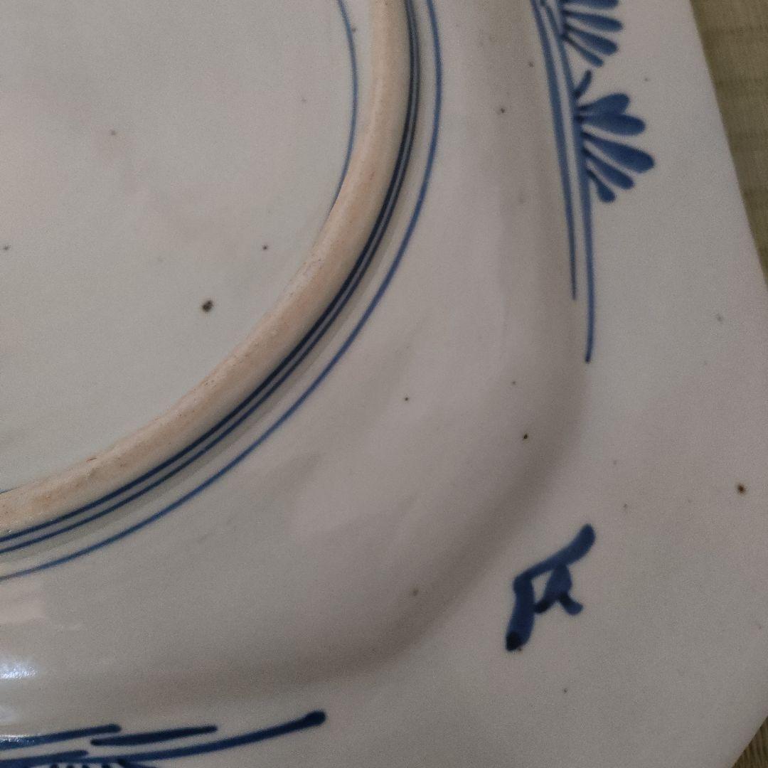 古伊万里 ■染付隅切り大角皿 ■明治大正■ 骨董 ■山水手書き■時代物■古美術