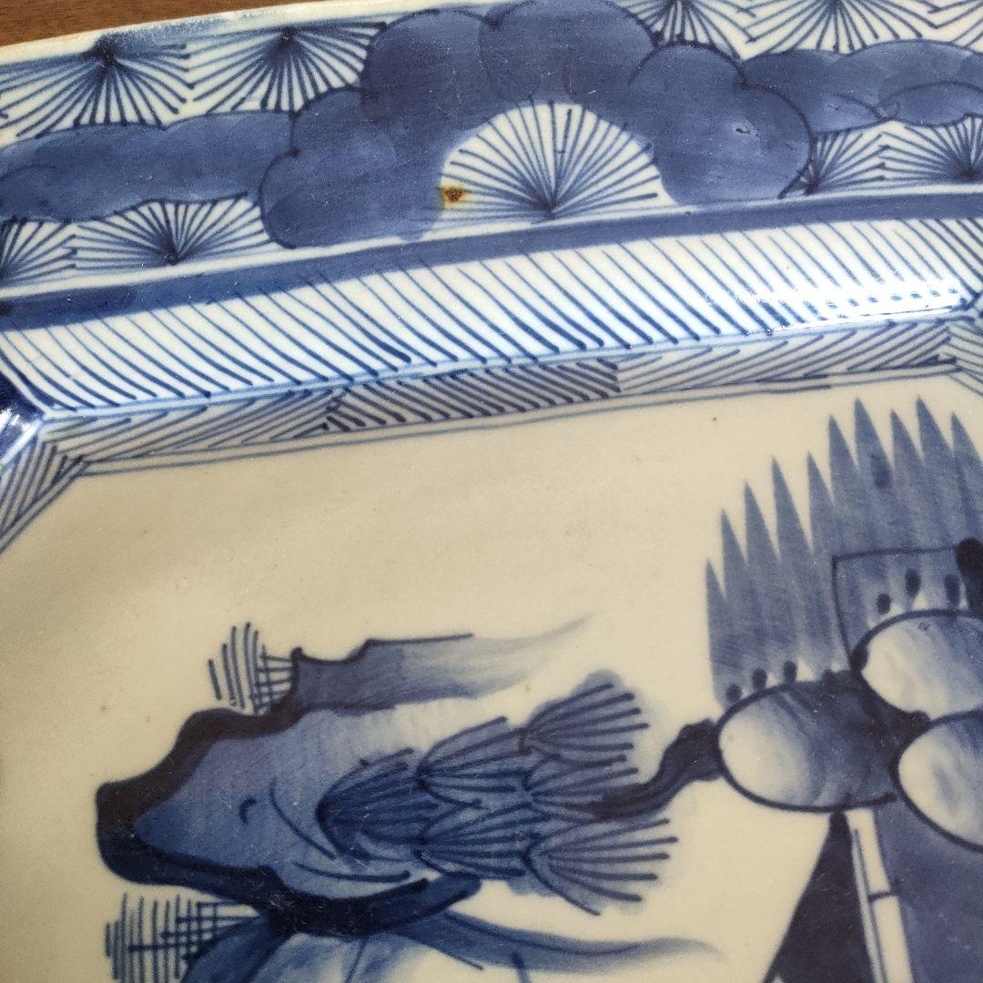 古伊万里 ■染付隅切り大角皿 ■明治大正■ 骨董 ■山水手書き■時代物■古美術