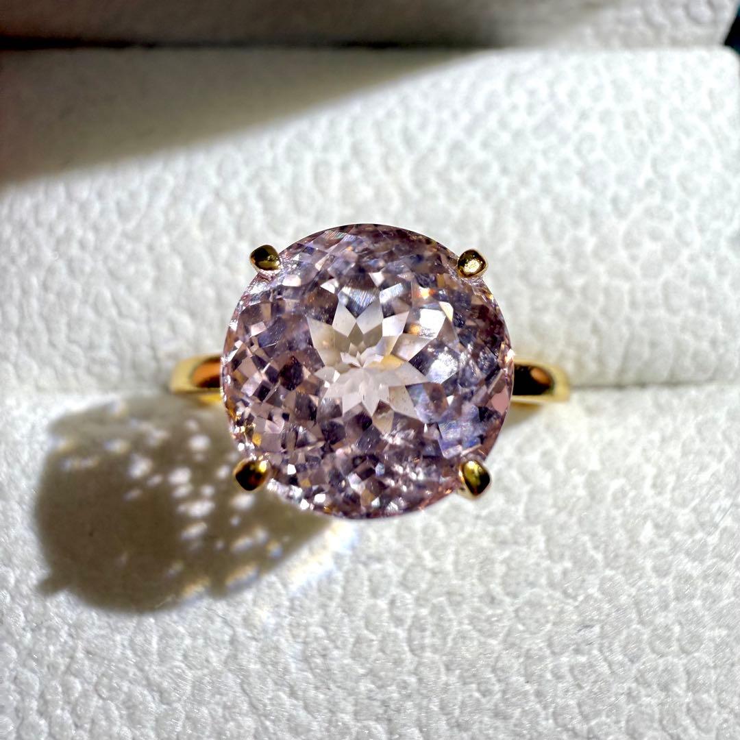 k18gp クンツァイト　ラウンド　ファセットカット　フリーサイズリング　大粒