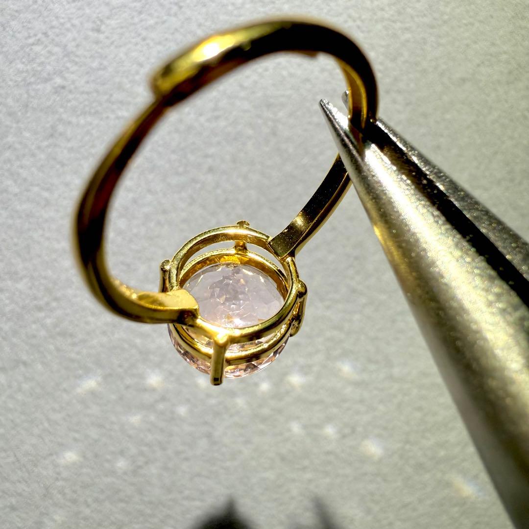 k18gp クンツァイト　ラウンド　ファセットカット　フリーサイズリング　大粒