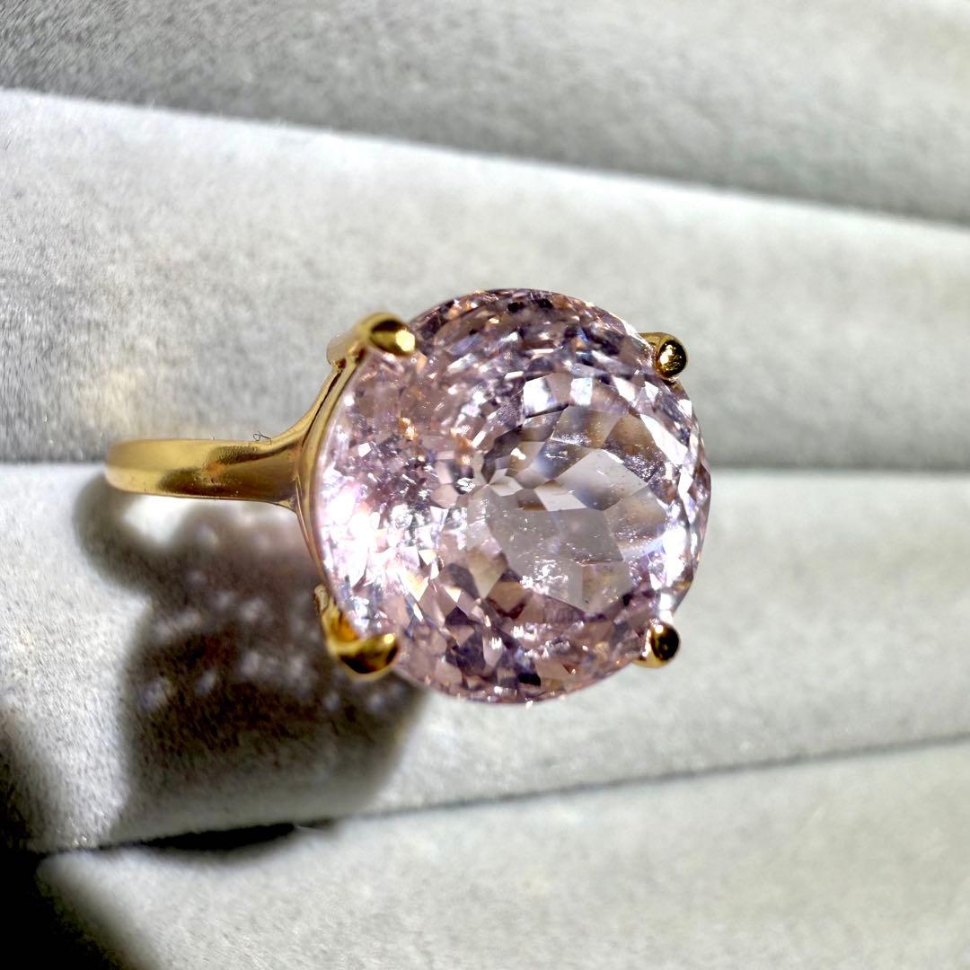 k18gp クンツァイト　ラウンド　ファセットカット　フリーサイズリング　大粒