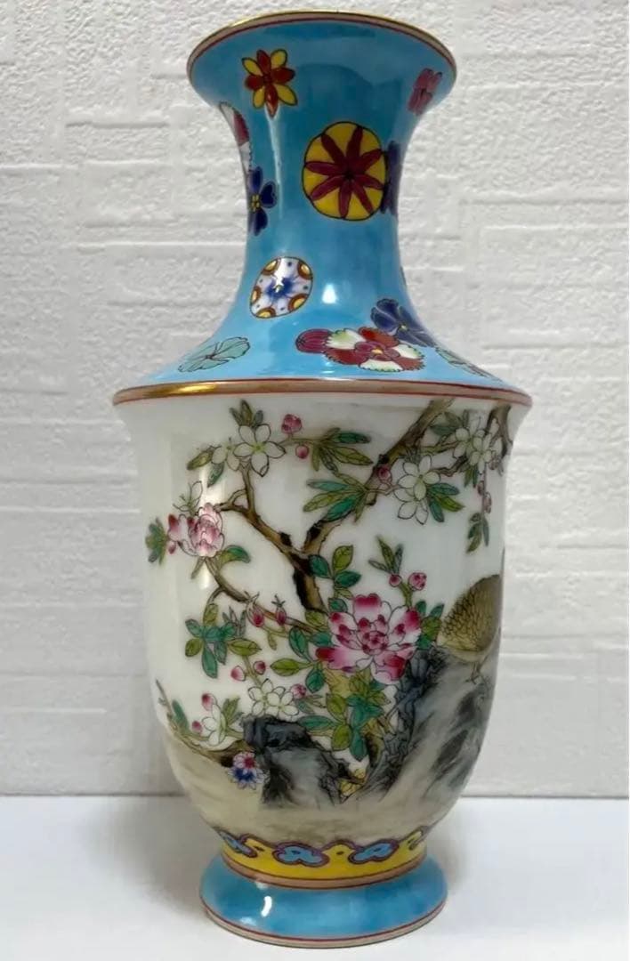 中国 骨董品 大清乾隆年製　花瓶 花鳥絵 陶芸古美術