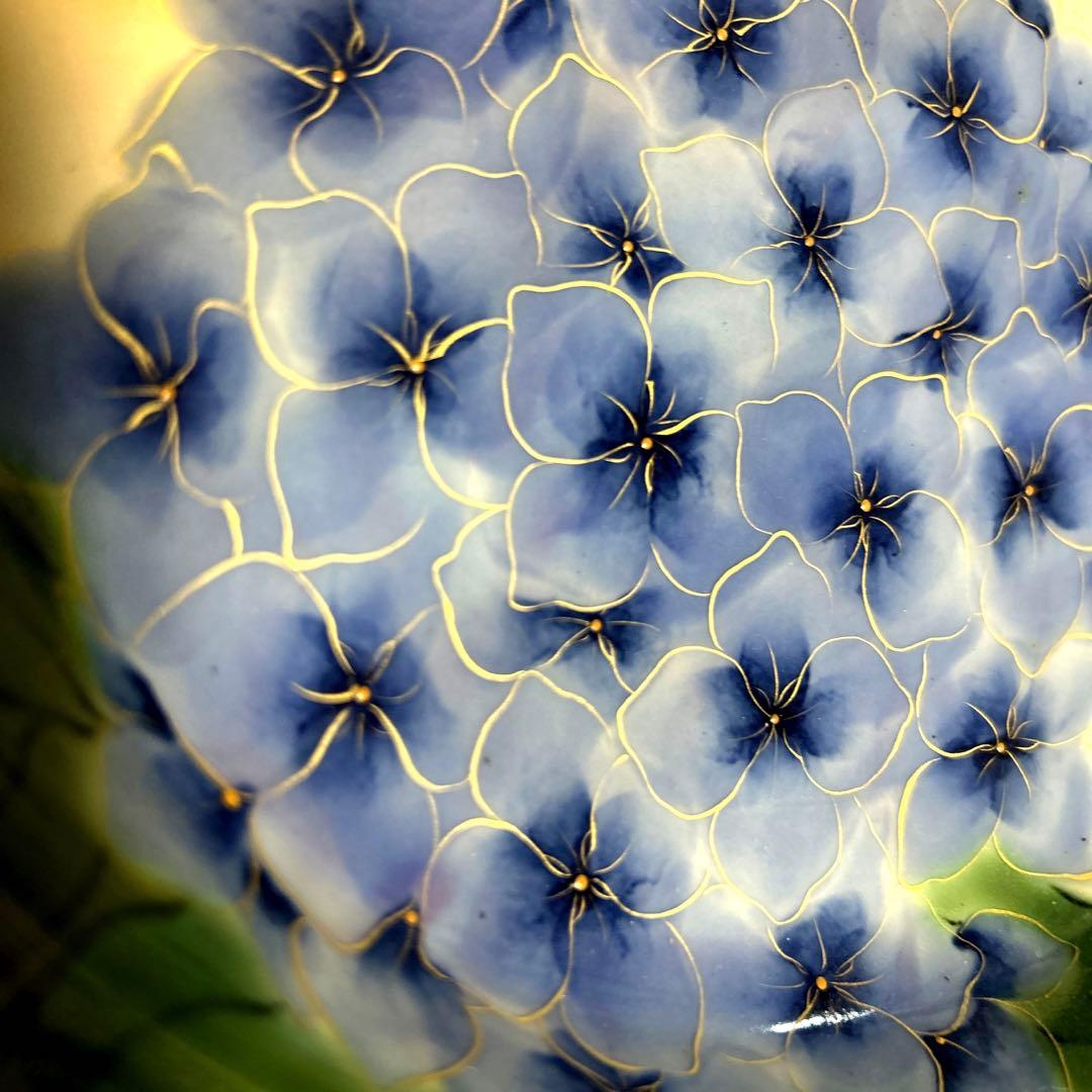 未使用　清水焼　京焼 土渕陶葊　陶あん　陶葊窯 絵付け　金彩　紫陽花　大皿　絵皿