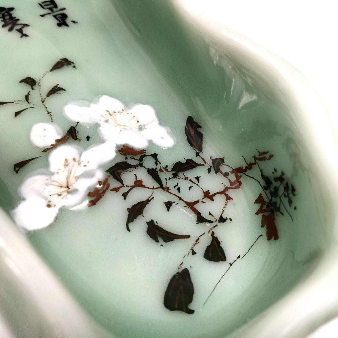 Ｒ397-1 明治期 瀬戸焼 白雲在銘 筆洗 漢詩絵付碧江 DD