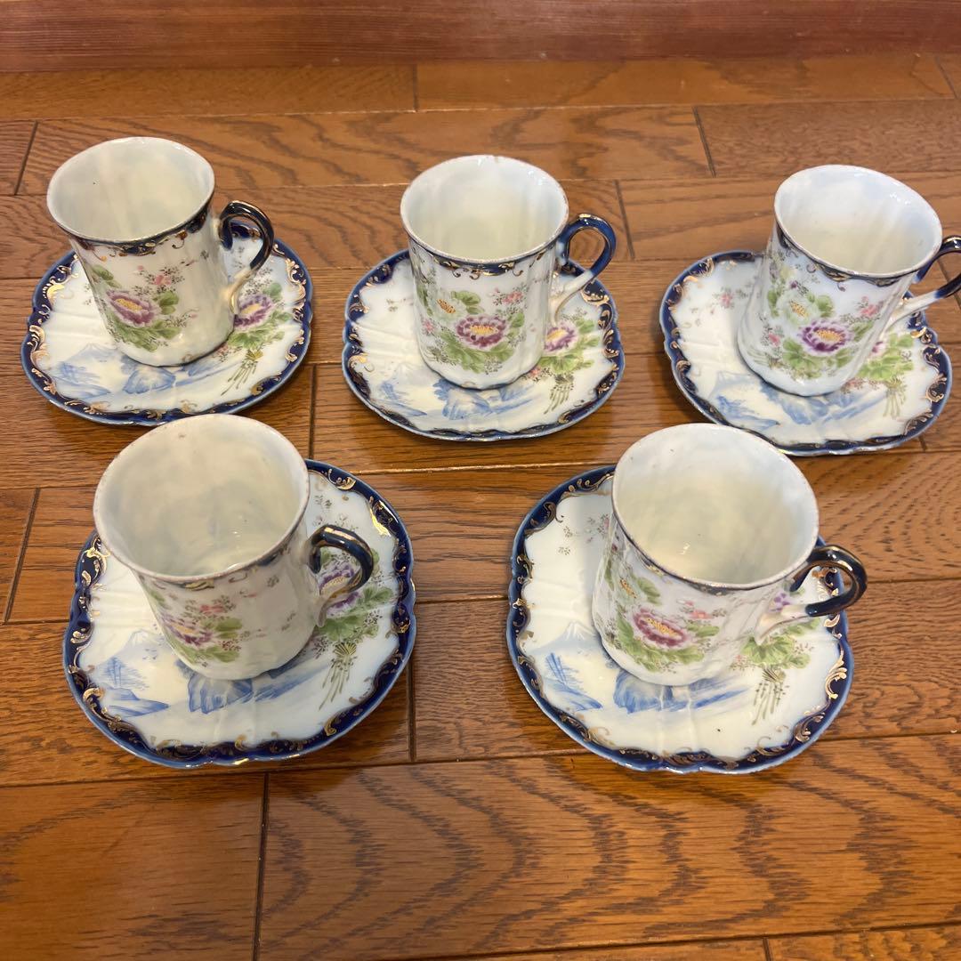 最終処分特価レアオールドノリタケ同時期ライバル会社？カップ&ソーサー五客薄手生地