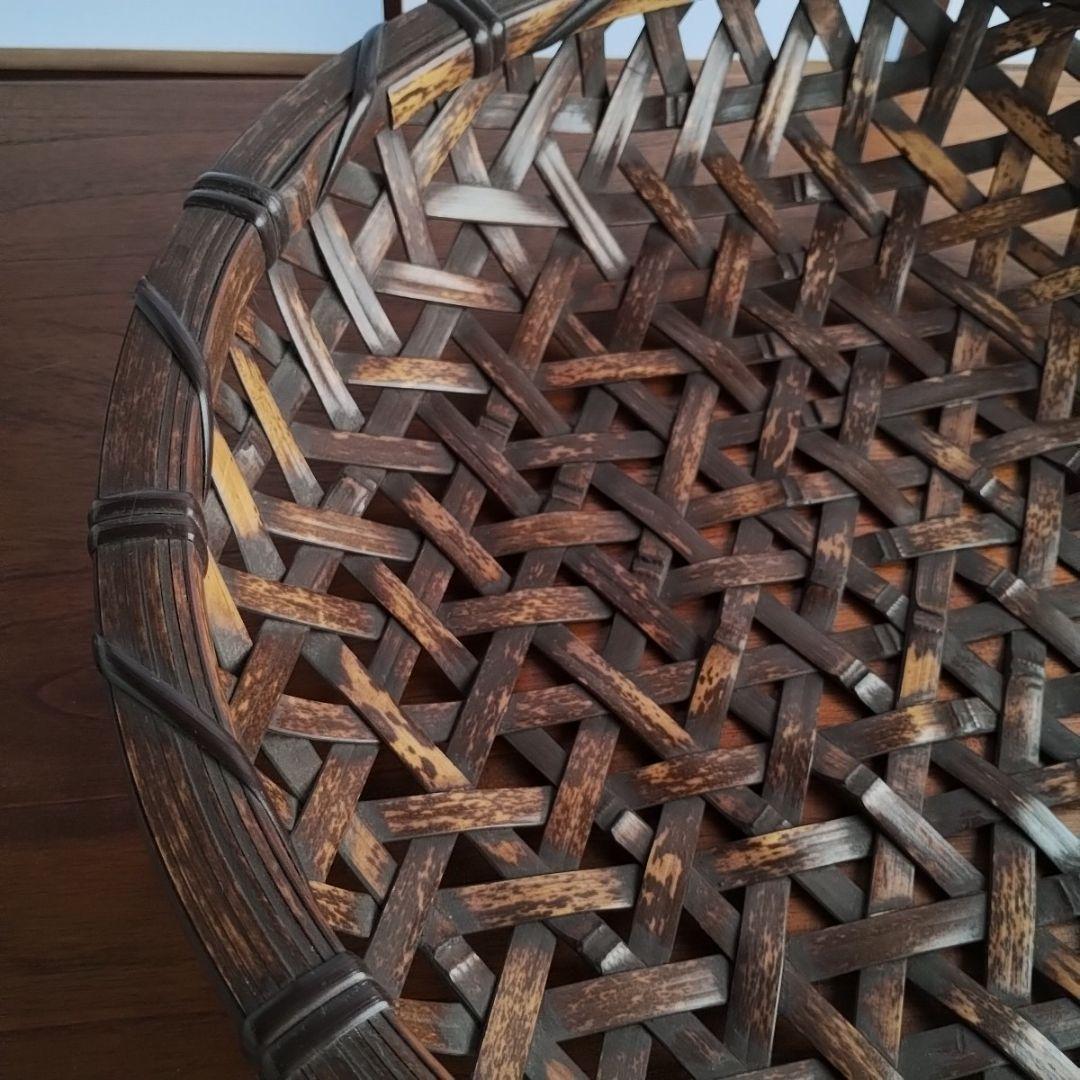 土佐の虎斑竹 かご 竹籠 竹細工 漆塗り 日本製 亀甲盛り籠